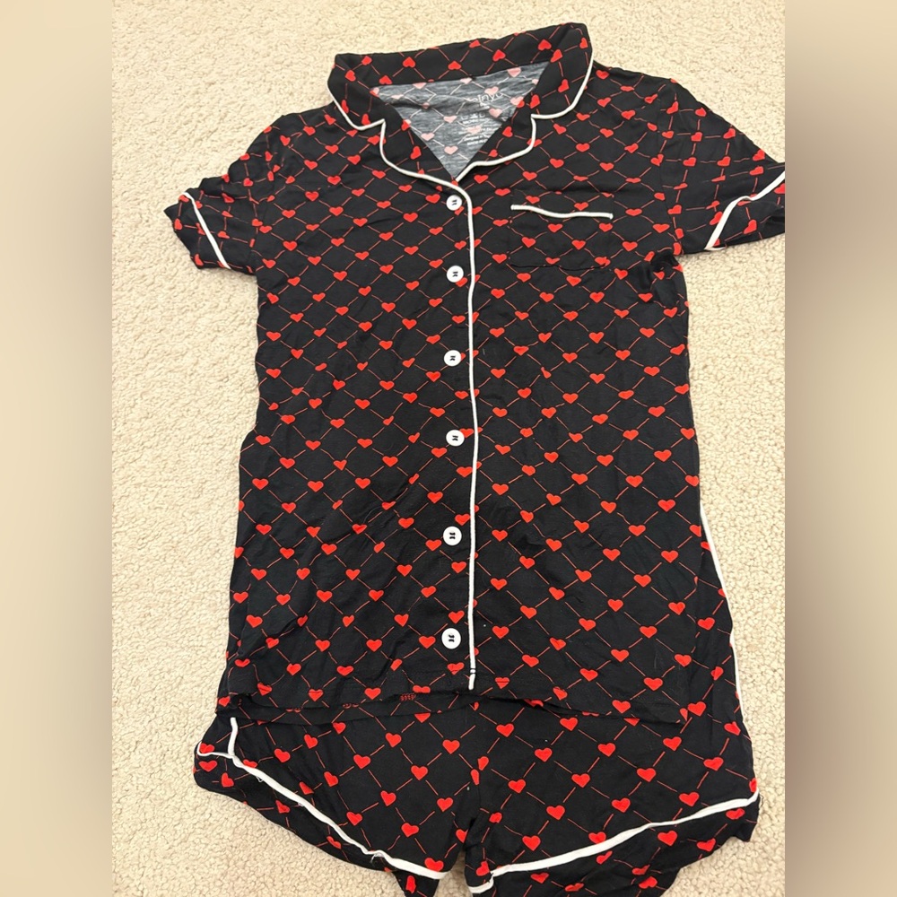 Katie J NYC Black and Red Heart Pajama Set